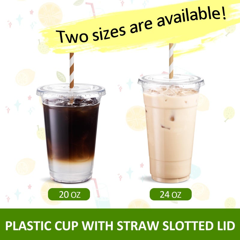 Eupako 24 oz Plastic Cups with Lids, Clear Disposable To Go Cups with Lids for Iced Coffee, Cold Drinks, Smoothies, Bubble Bobaï¼Œ 50 Sets - Image 4